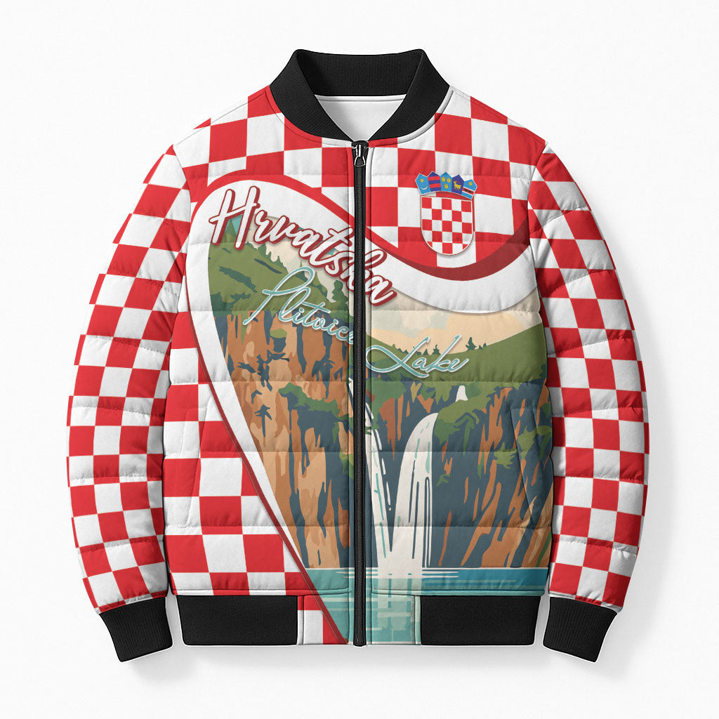 Plitvice Waterfall Hrvatska Scenery Bomber Puffer Jacket