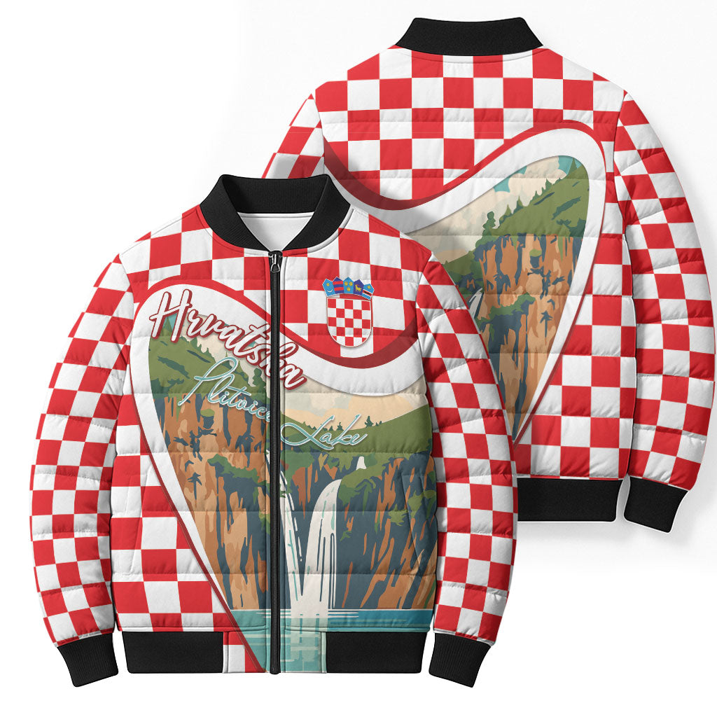 Plitvice Waterfall Hrvatska Scenery Bomber Puffer Jacket