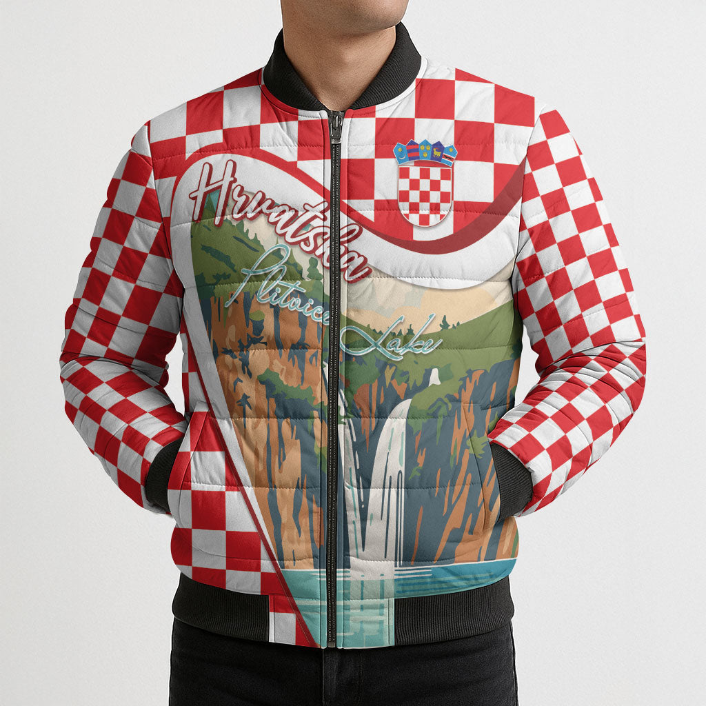 Plitvice Waterfall Hrvatska Scenery Bomber Puffer Jacket
