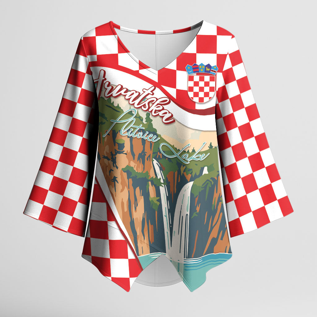 Plitvice Waterfall Hrvatska Scenery Kimono Sleeve Blouse