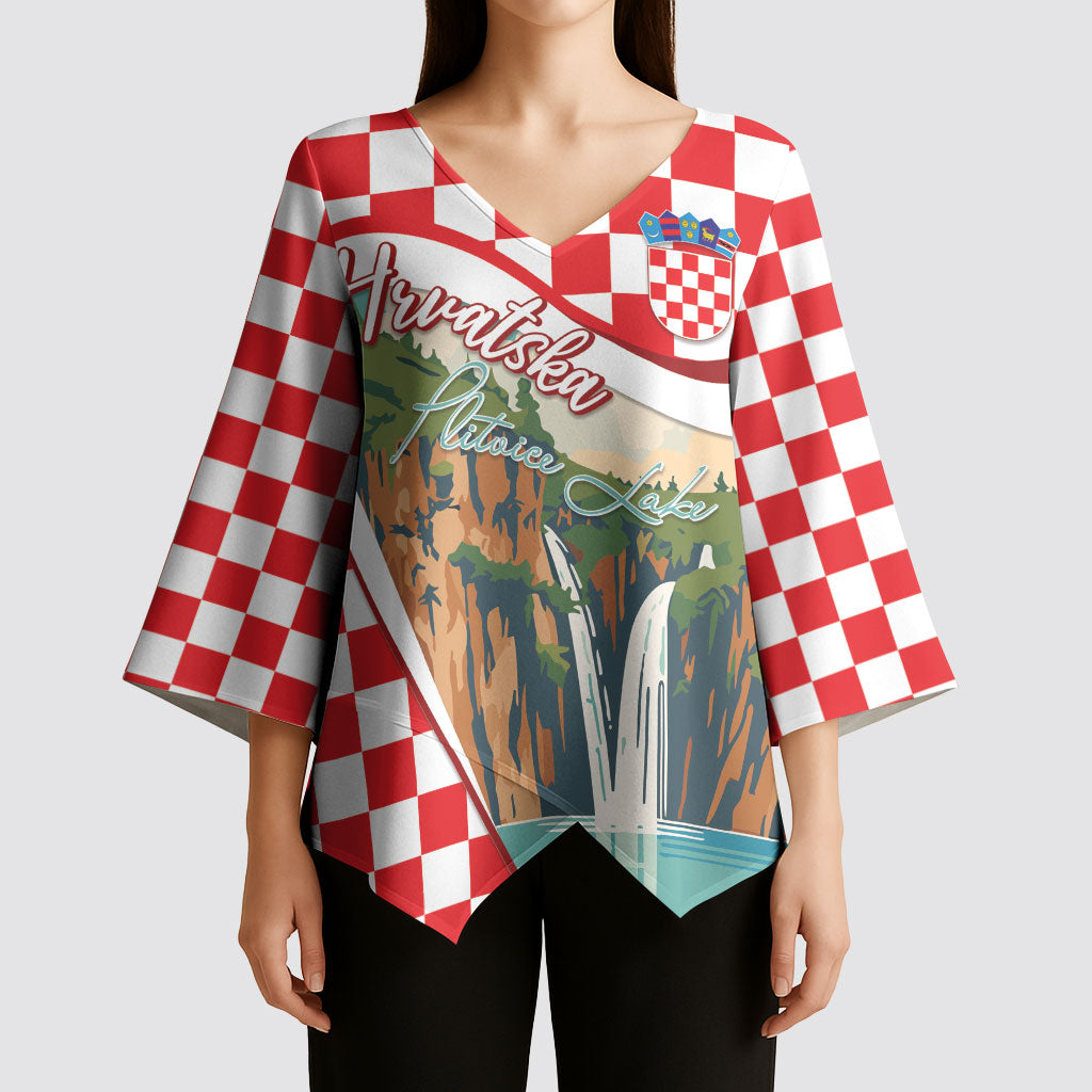 Plitvice Waterfall Hrvatska Scenery Kimono Sleeve Blouse