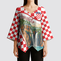 Plitvice Waterfall Hrvatska Scenery Kimono Sleeve Blouse