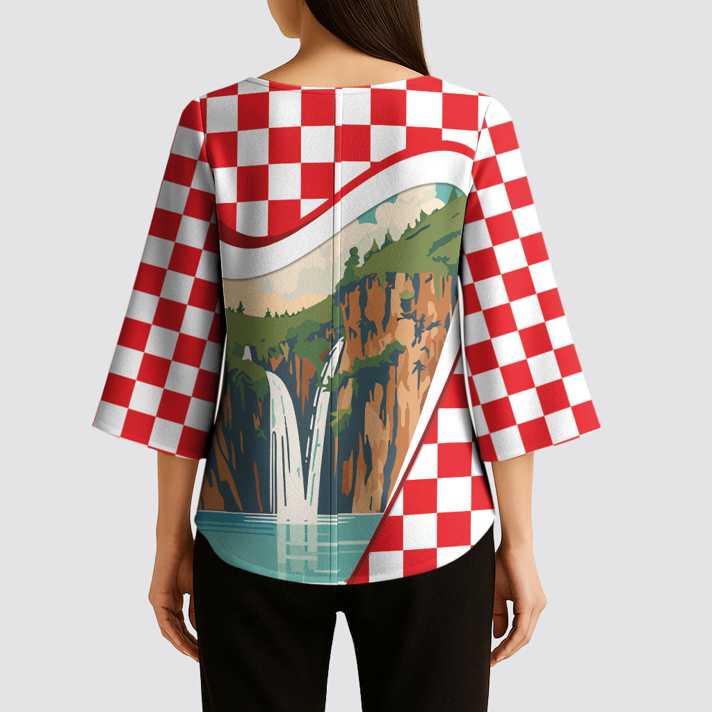 Plitvice Waterfall Hrvatska Scenery Kimono Sleeve Blouse