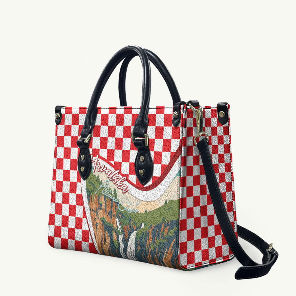 Plitvice Waterfall Hrvatska Scenery Leather Bag
