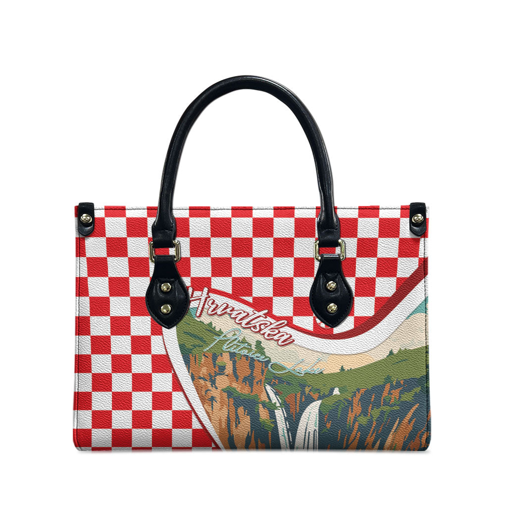 Plitvice Waterfall Hrvatska Scenery Leather Bag