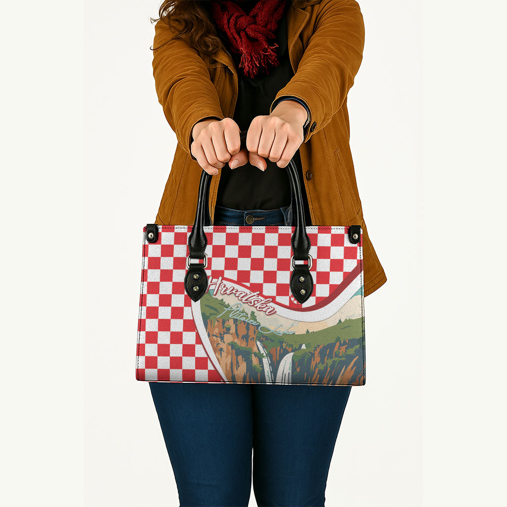 Plitvice Waterfall Hrvatska Scenery Leather Bag
