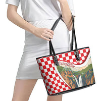 Plitvice Waterfall Hrvatska Scenery Leather Tote Bag