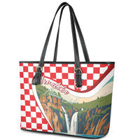 Plitvice Waterfall Hrvatska Scenery Leather Tote Bag