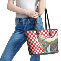 Plitvice Waterfall Hrvatska Scenery Leather Tote Bag