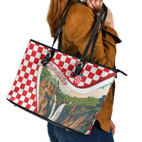 Plitvice Waterfall Hrvatska Scenery Leather Tote Bag