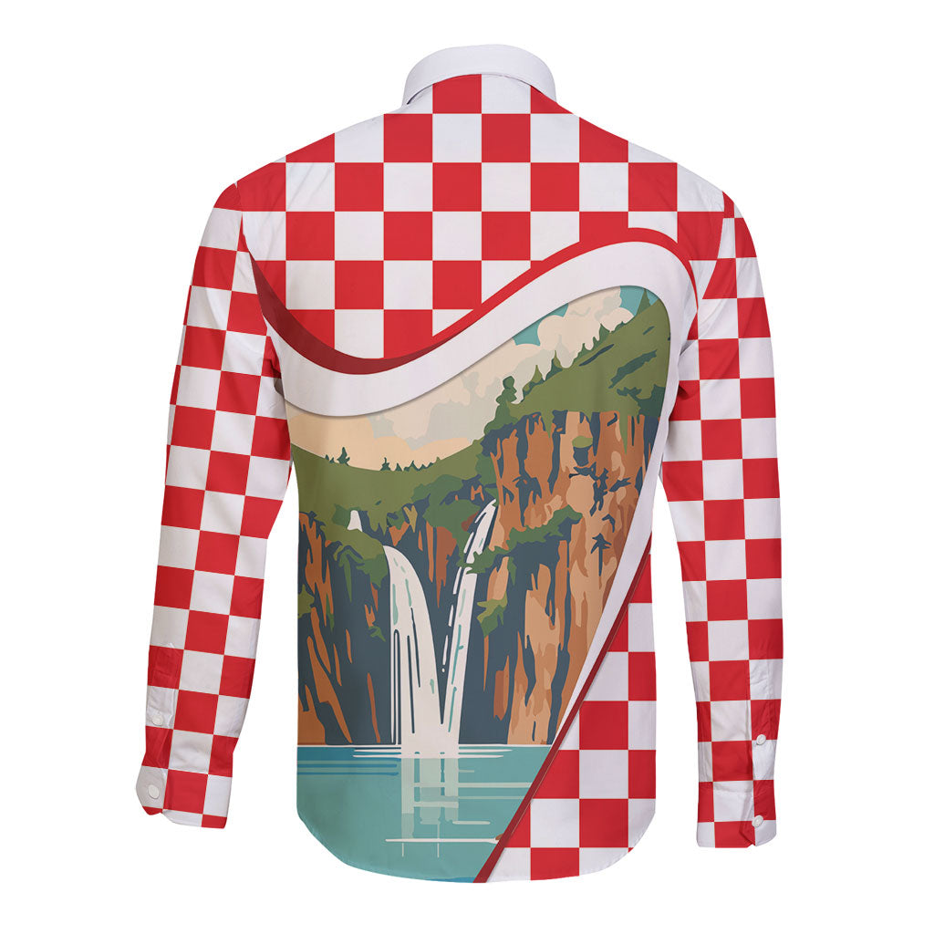 Plitvice Waterfall Hrvatska Scenery Long Sleeve Button Shirt