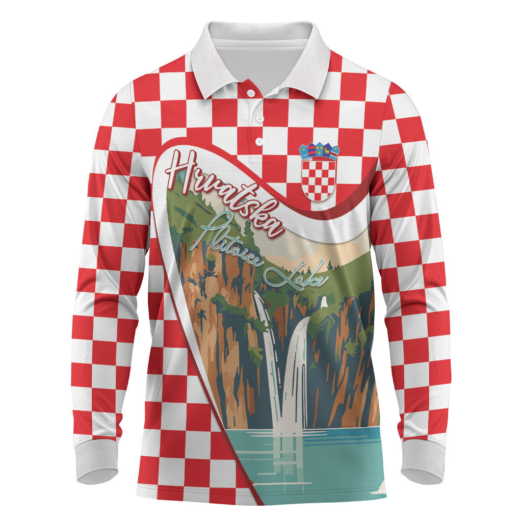 Plitvice Waterfall Hrvatska Scenery Long Sleeve Polo Shirt