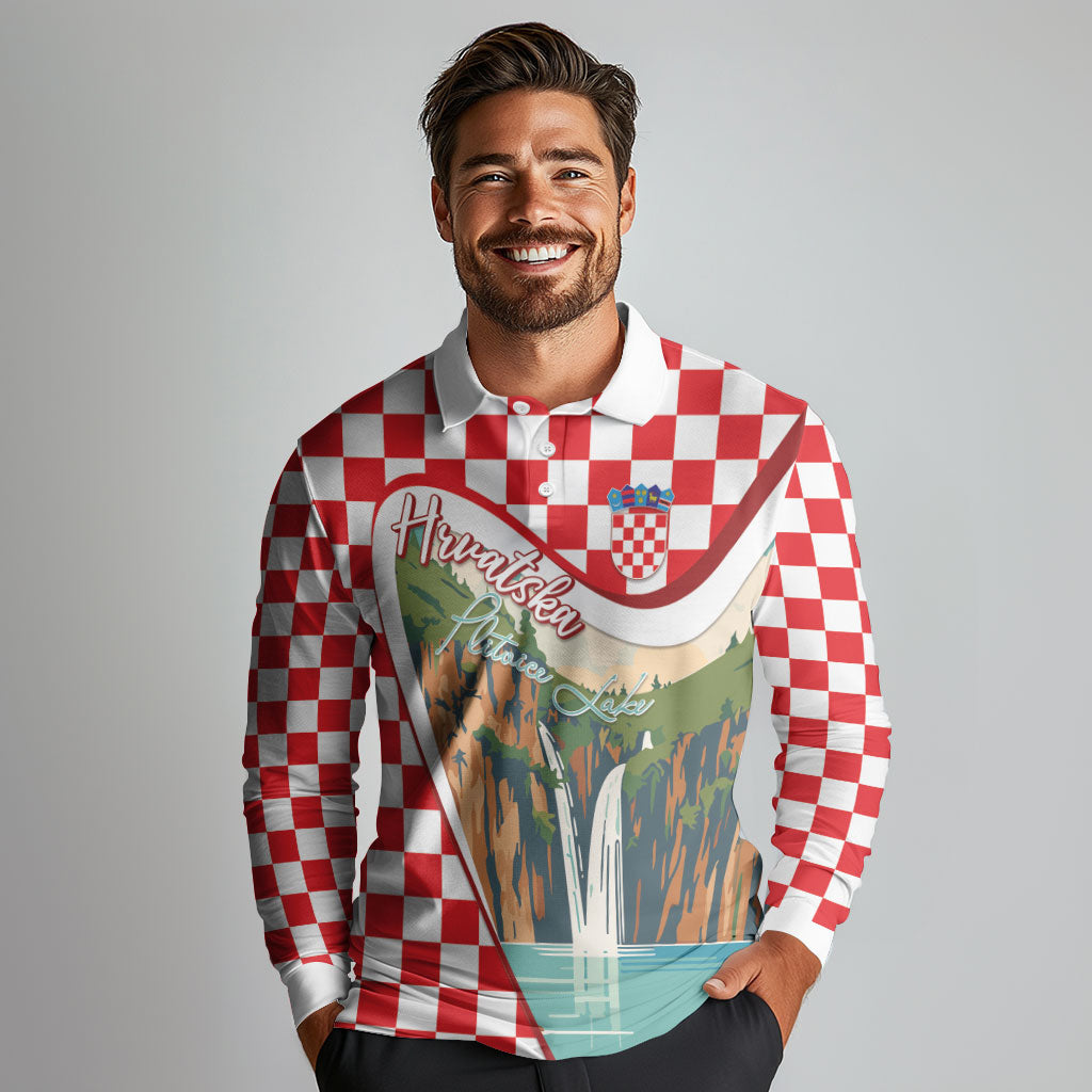 Plitvice Waterfall Hrvatska Scenery Long Sleeve Polo Shirt