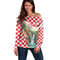 Plitvice Waterfall Hrvatska Scenery Off Shoulder Sweater