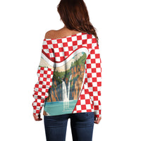 Plitvice Waterfall Hrvatska Scenery Off Shoulder Sweater