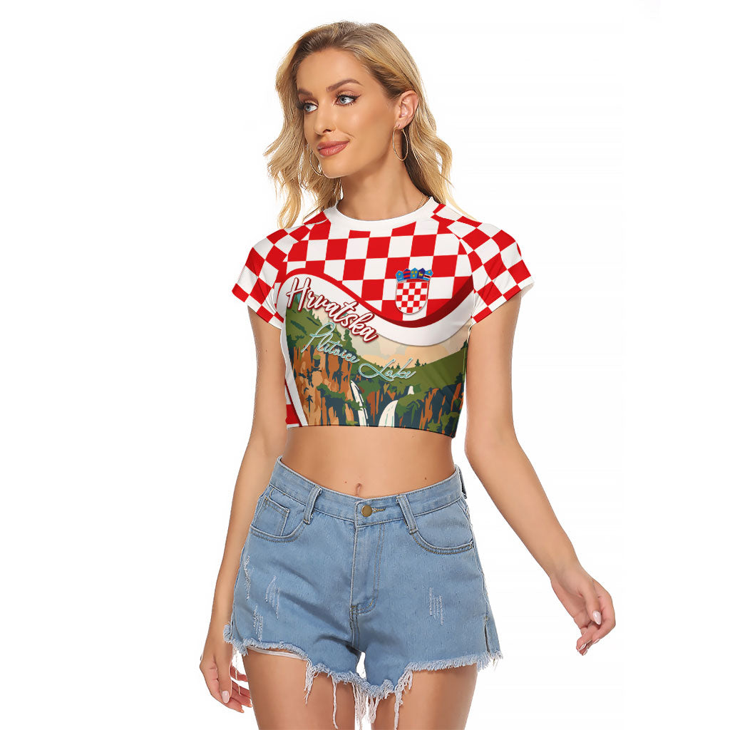 Plitvice Waterfall Hrvatska Scenery Raglan Cropped T Shirt