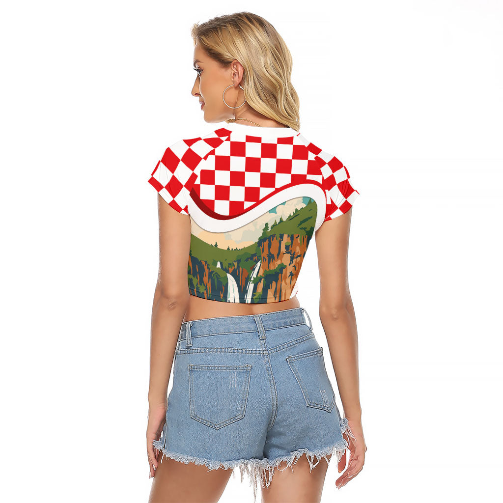 Plitvice Waterfall Hrvatska Scenery Raglan Cropped T Shirt