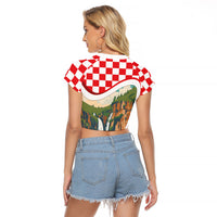 Plitvice Waterfall Hrvatska Scenery Raglan Cropped T Shirt