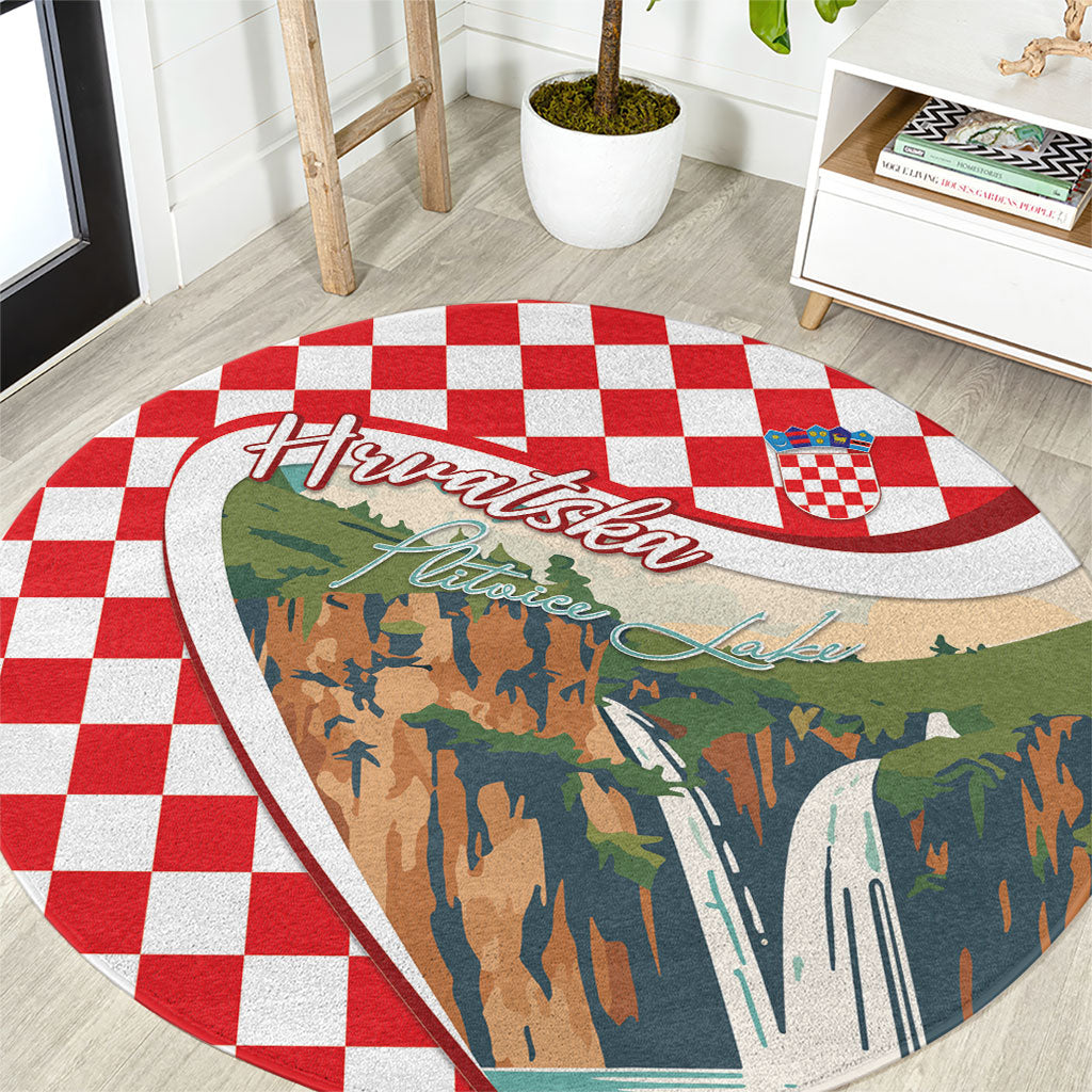 Plitvice Waterfall Hrvatska Scenery Round Carpet