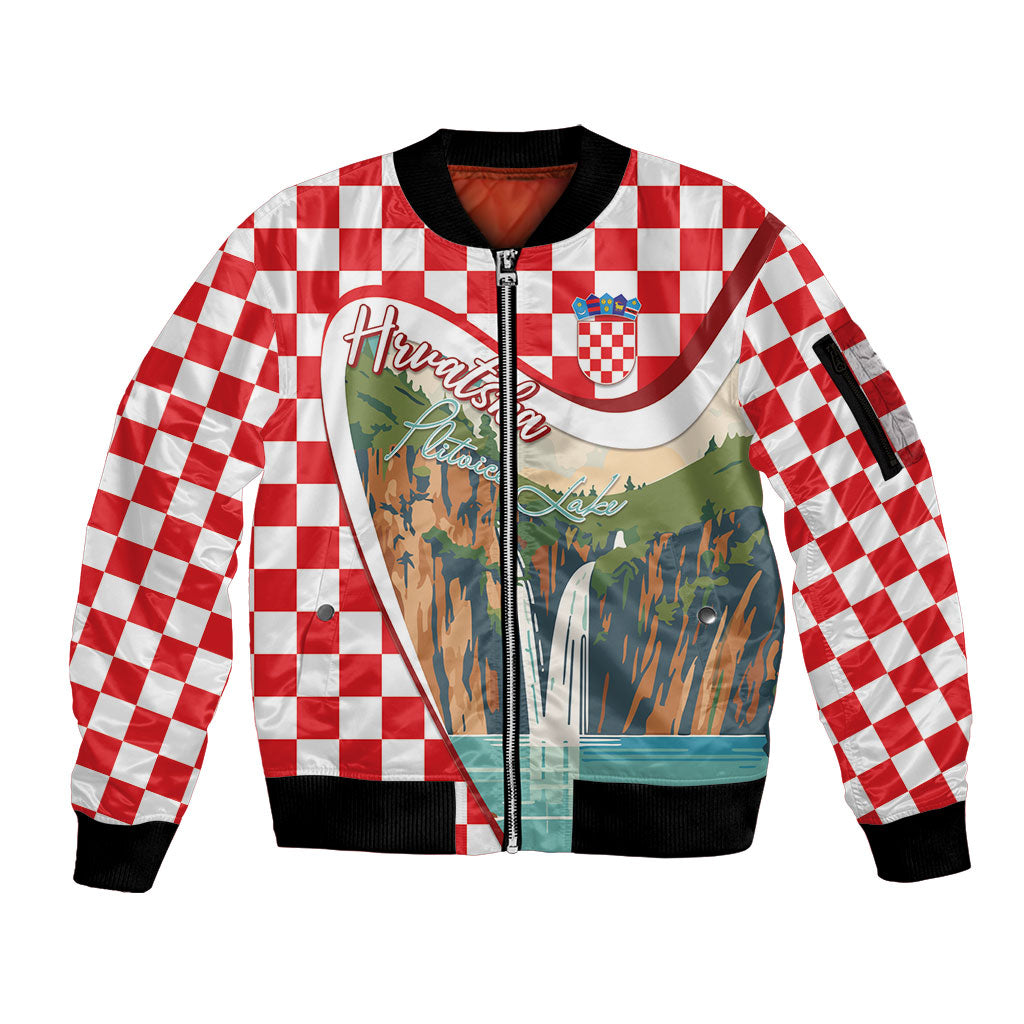 Plitvice Waterfall Hrvatska Scenery Sleeve Zip Bomber Jacket