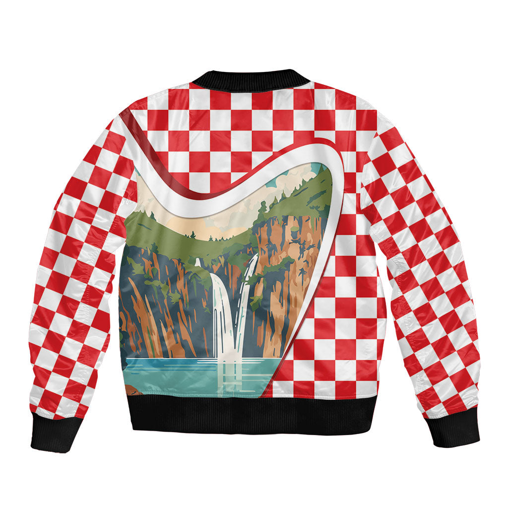 Plitvice Waterfall Hrvatska Scenery Sleeve Zip Bomber Jacket