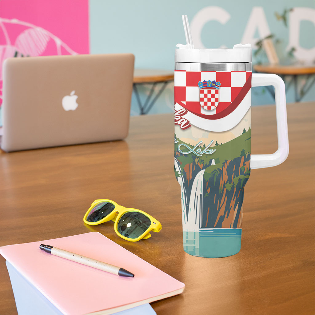 Plitvice Waterfall Hrvatska Scenery Tumbler With Handle