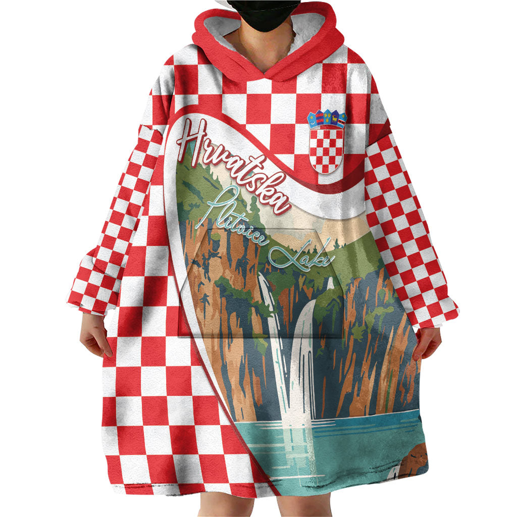 Plitvice Waterfall Hrvatska Scenery Wearable Blanket Hoodie