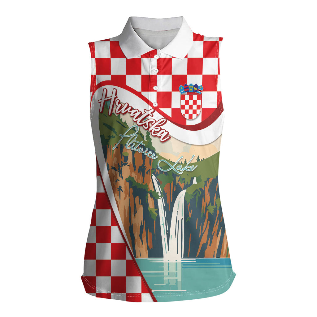 Plitvice Waterfall Hrvatska Scenery Women Sleeveless Polo Shirt
