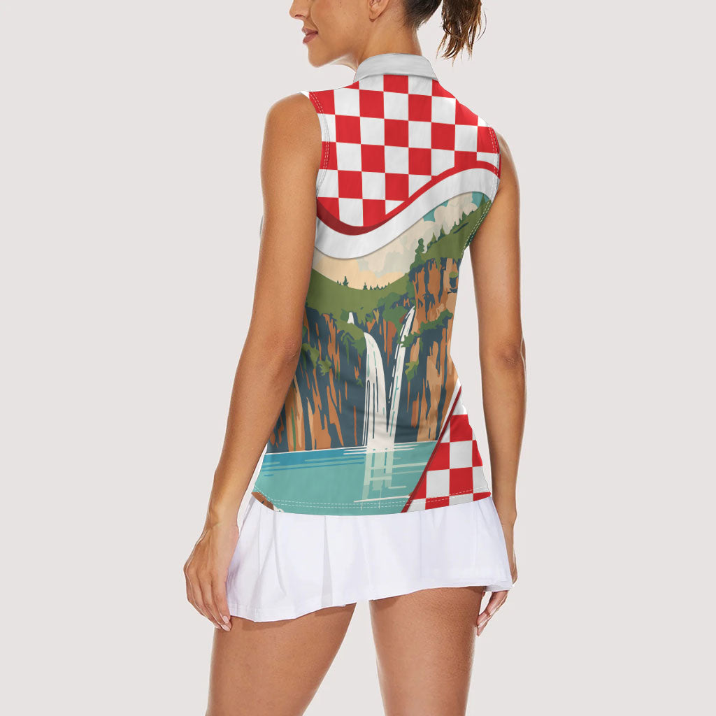 Plitvice Waterfall Hrvatska Scenery Women Sleeveless Polo Shirt