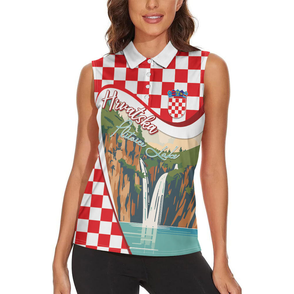 Plitvice Waterfall Hrvatska Scenery Women Sleeveless Polo Shirt