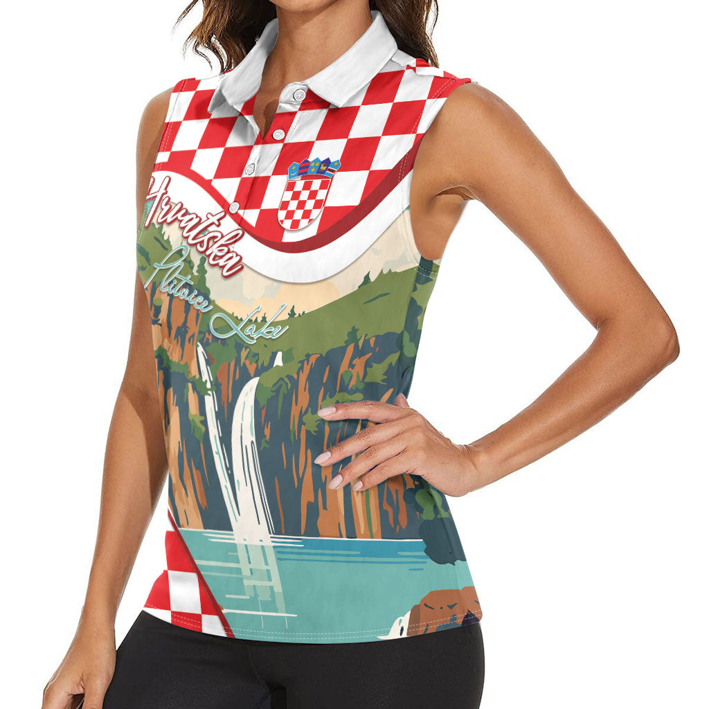 Plitvice Waterfall Hrvatska Scenery Women Sleeveless Polo Shirt