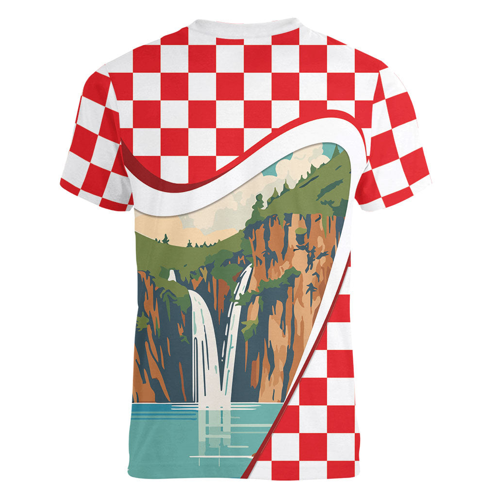 Plitvice Waterfall Hrvatska Scenery Women V-Neck T-Shirt