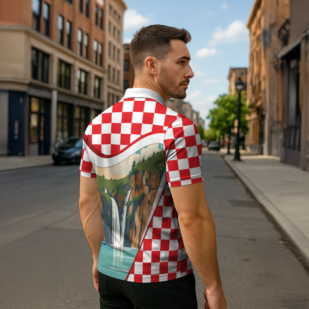Plitvice Waterfall Hrvatska Scenery Zipper Polo Shirt