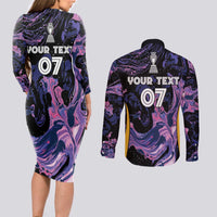 Colombia Football Custom Couples Matching Long Sleeve Bodycon Dress and Long Sleeve Button Shirt Cano Cristales Style - Todos Somos Campeon LT7 - Wonder Print Shop