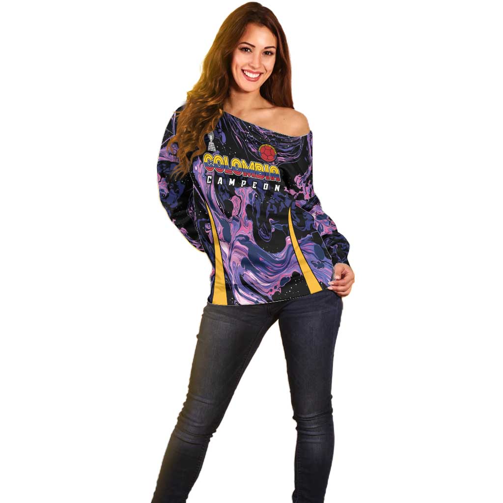 Colombia Football Custom Off Shoulder Sweater Cano Cristales Style - Todos Somos Campeon - Wonder Print Shop