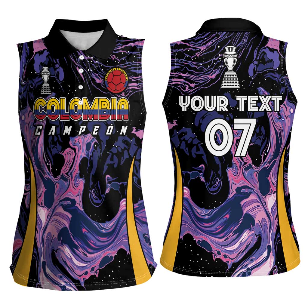 Colombia Football Custom Women Sleeveless Polo Shirt Cano Cristales Style - Todos Somos Campeon - Wonder Print Shop