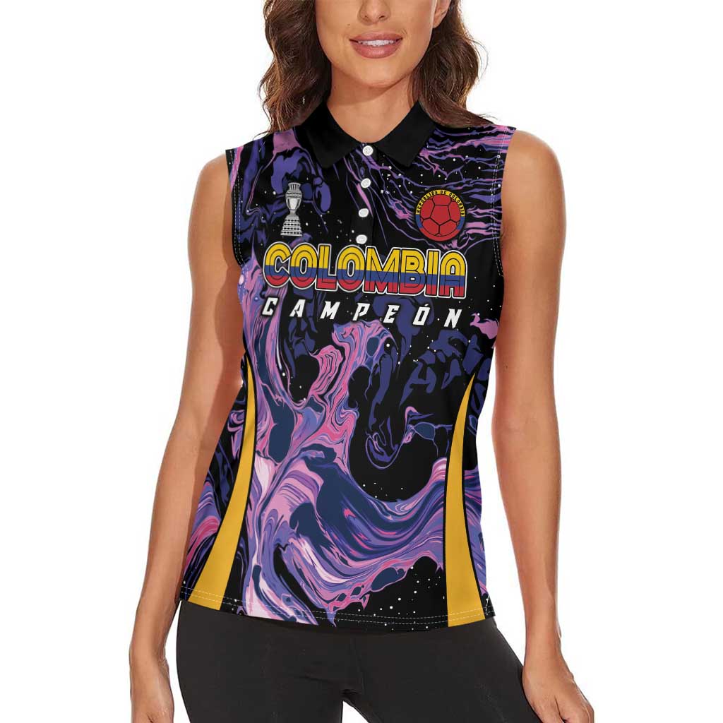 Colombia Football Custom Women Sleeveless Polo Shirt Cano Cristales Style - Todos Somos Campeon - Wonder Print Shop