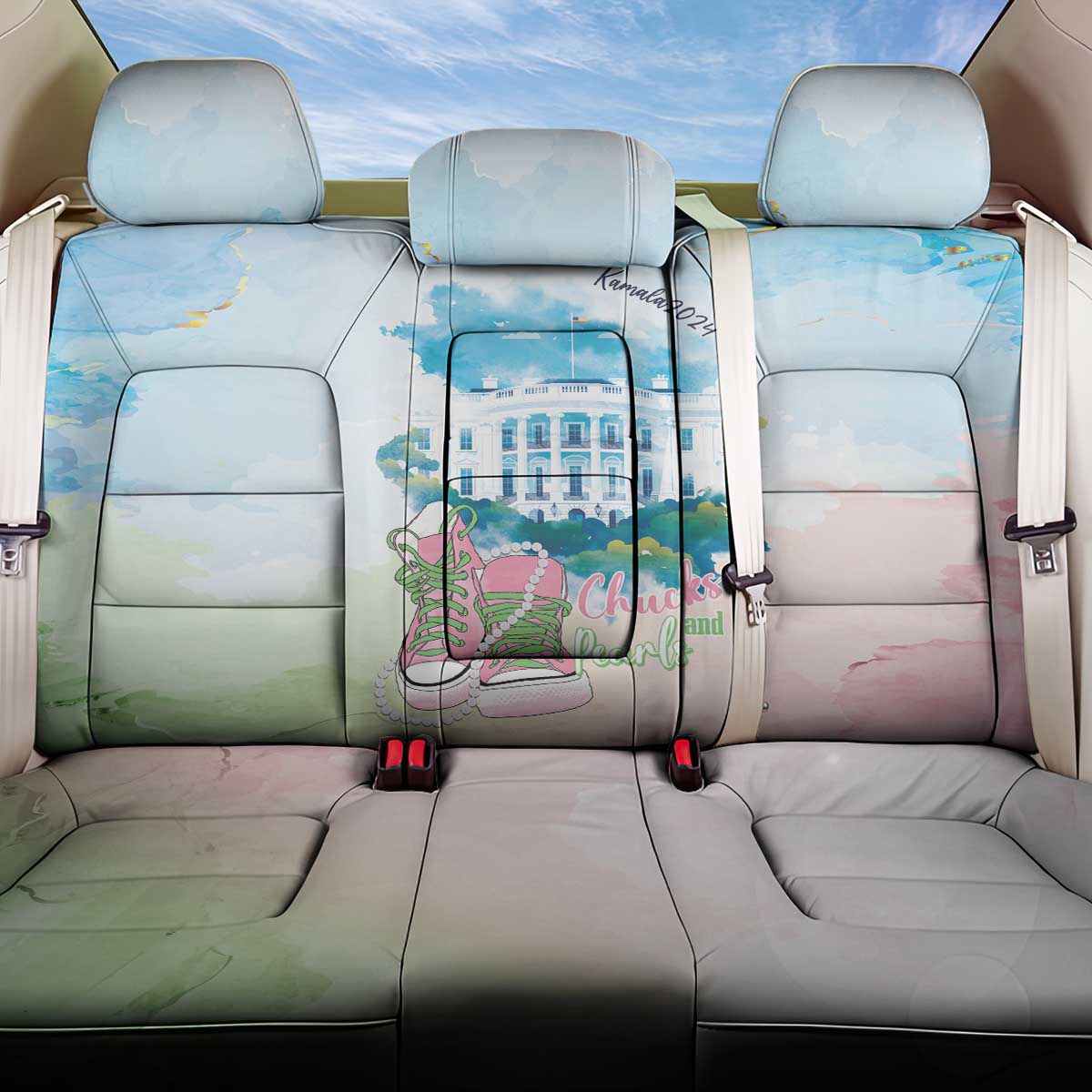 Chucks N Pearls 2024 Back Car Seat Cover Pink Green Rocking The World LT7 - Wonder Print Shop
