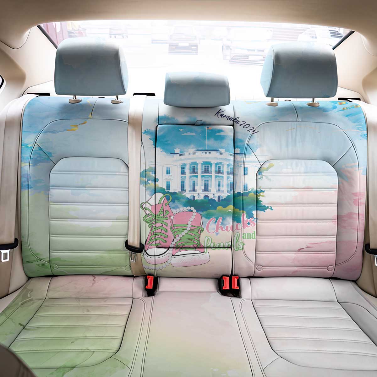Chucks N Pearls 2024 Back Car Seat Cover Pink Green Rocking The World LT7 - Wonder Print Shop
