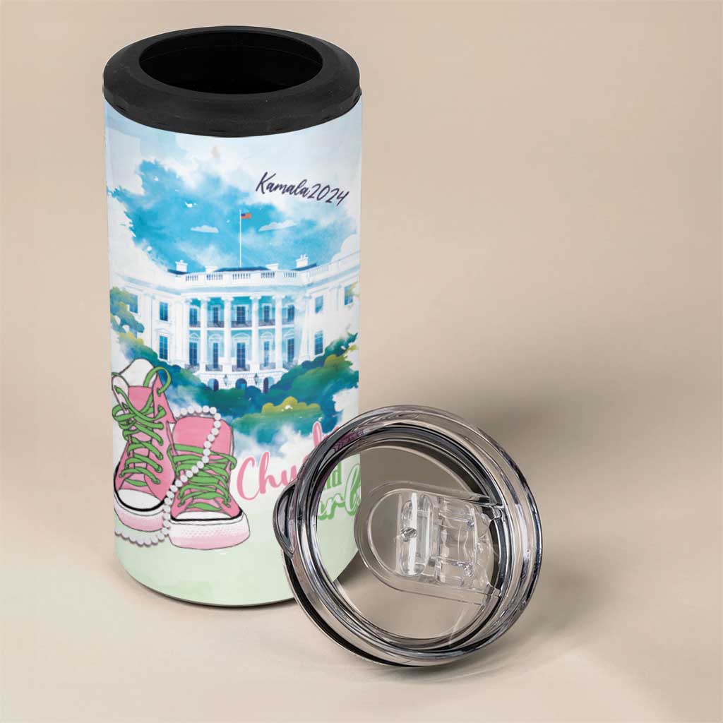 Chucks N Pearls 2024 4 in 1 Can Cooler Tumbler Pink Green Rocking The World LT7 - Wonder Print Shop