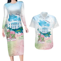 Chucks N Pearls 2024 Couples Matching Long Sleeve Bodycon Dress and Hawaiian Shirt Pink Green Rocking The World LT7 - Wonder Print Shop