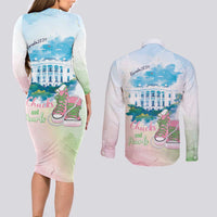 Chucks N Pearls 2024 Couples Matching Long Sleeve Bodycon Dress and Long Sleeve Button Shirt Pink Green Rocking The World LT7 - Wonder Print Shop