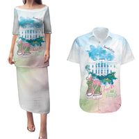 Chucks N Pearls 2024 Couples Matching Puletasi and Hawaiian Shirt Pink Green Rocking The World LT7 - Wonder Print Shop
