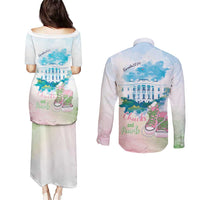 Chucks N Pearls 2024 Couples Matching Puletasi and Long Sleeve Button Shirt Pink Green Rocking The World LT7 - Wonder Print Shop