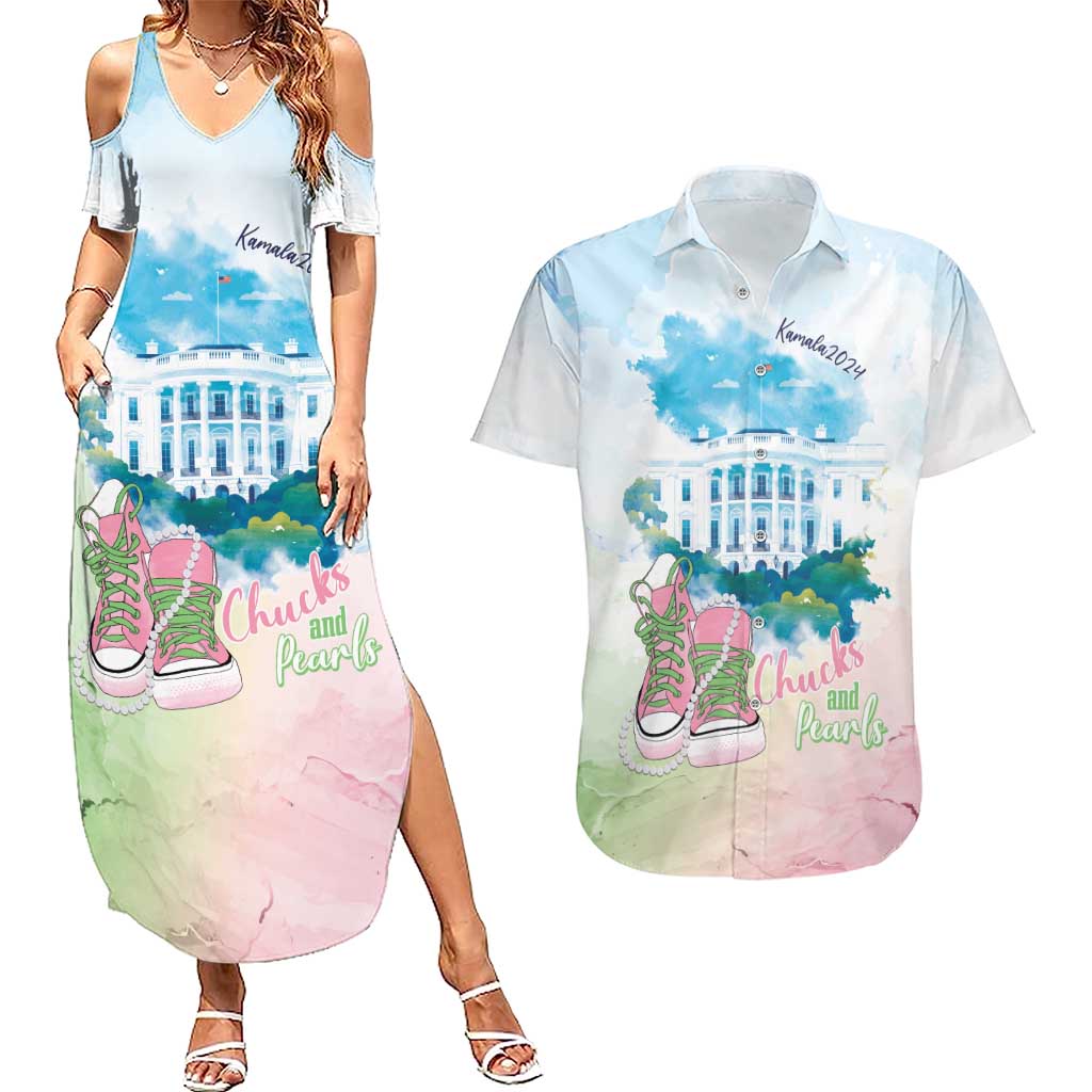 Chucks N Pearls 2024 Couples Matching Summer Maxi Dress and Hawaiian Shirt Pink Green Rocking The World LT7 - Wonder Print Shop