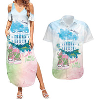 Chucks N Pearls 2024 Couples Matching Summer Maxi Dress and Hawaiian Shirt Pink Green Rocking The World LT7 - Wonder Print Shop