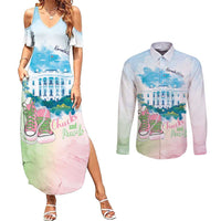 Chucks N Pearls 2024 Couples Matching Summer Maxi Dress and Long Sleeve Button Shirt Pink Green Rocking The World LT7 - Wonder Print Shop