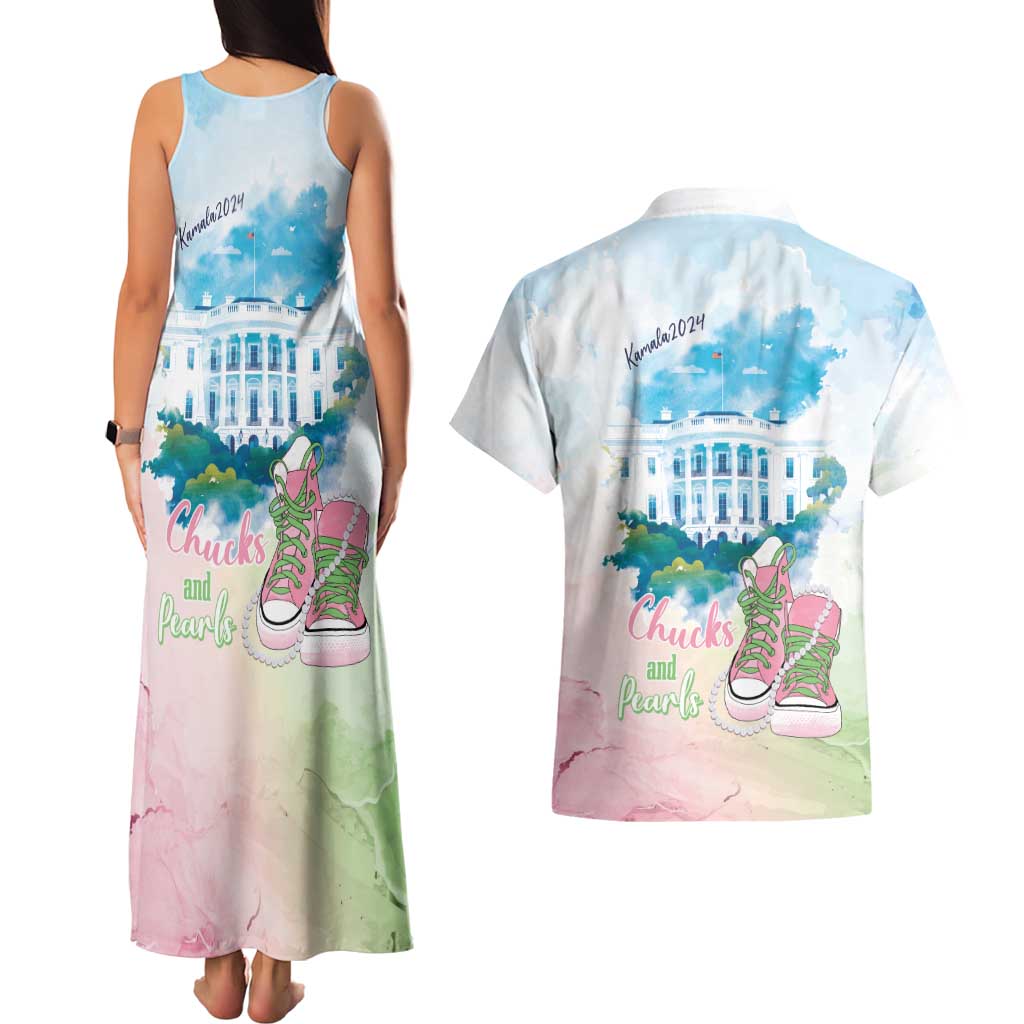 Chucks N Pearls 2024 Couples Matching Tank Maxi Dress and Hawaiian Shirt Pink Green Rocking The World LT7 - Wonder Print Shop