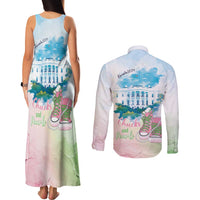 Chucks N Pearls 2024 Couples Matching Tank Maxi Dress and Long Sleeve Button Shirt Pink Green Rocking The World LT7 - Wonder Print Shop