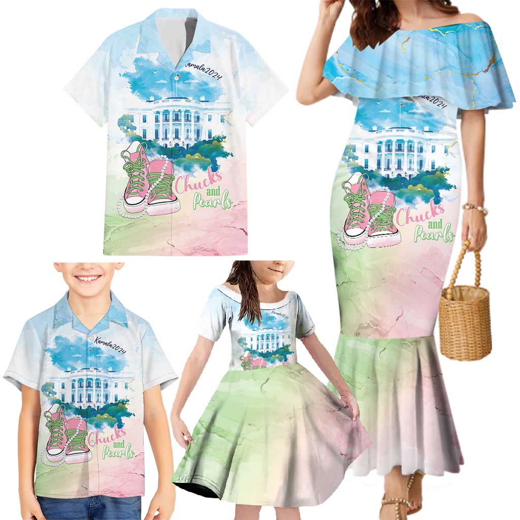 Chucks N Pearls 2024 Family Matching Mermaid Dress and Hawaiian Shirt Pink Green Rocking The World LT7 - Wonder Print Shop